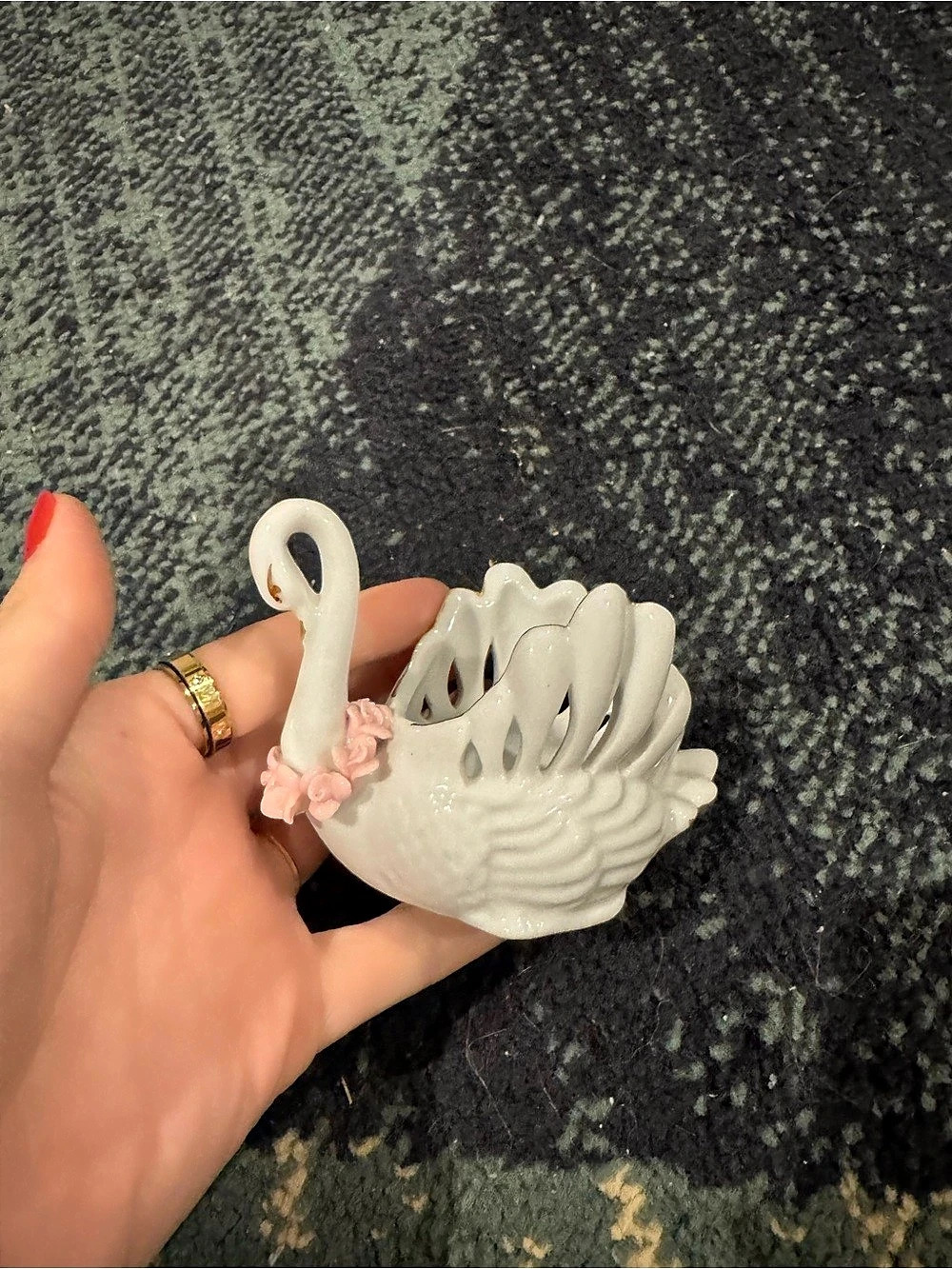 White & Pink Ceramic Swan Figurine/ ring holder